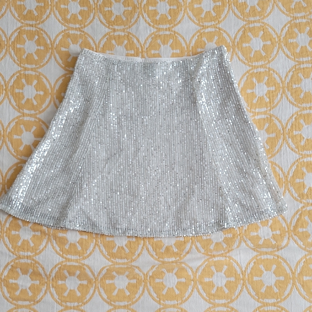 LOFT Silver Sequin Mini Skater Skirt